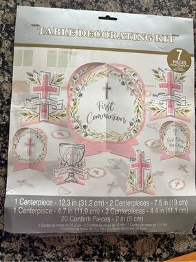 First Communion Table Decorating Kit - Pink & White
